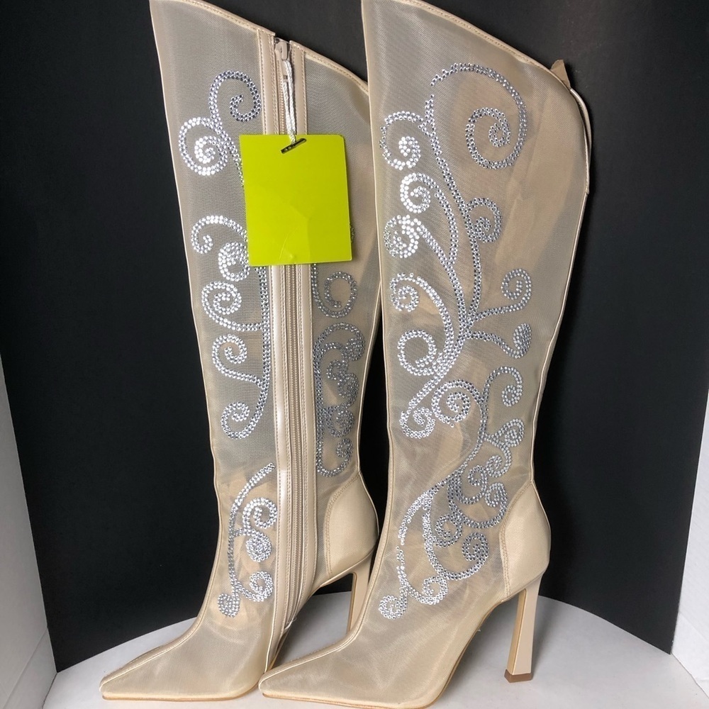 Gianni Bini Audrina Mesh Rhinestone Tall Boots Beige Women's Boots size 6 NWT - Picture 6 of 15